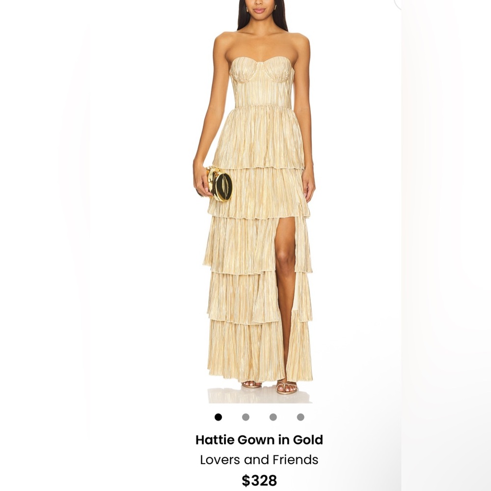 NWT Lovers and friends Hattie gown in gold size medium